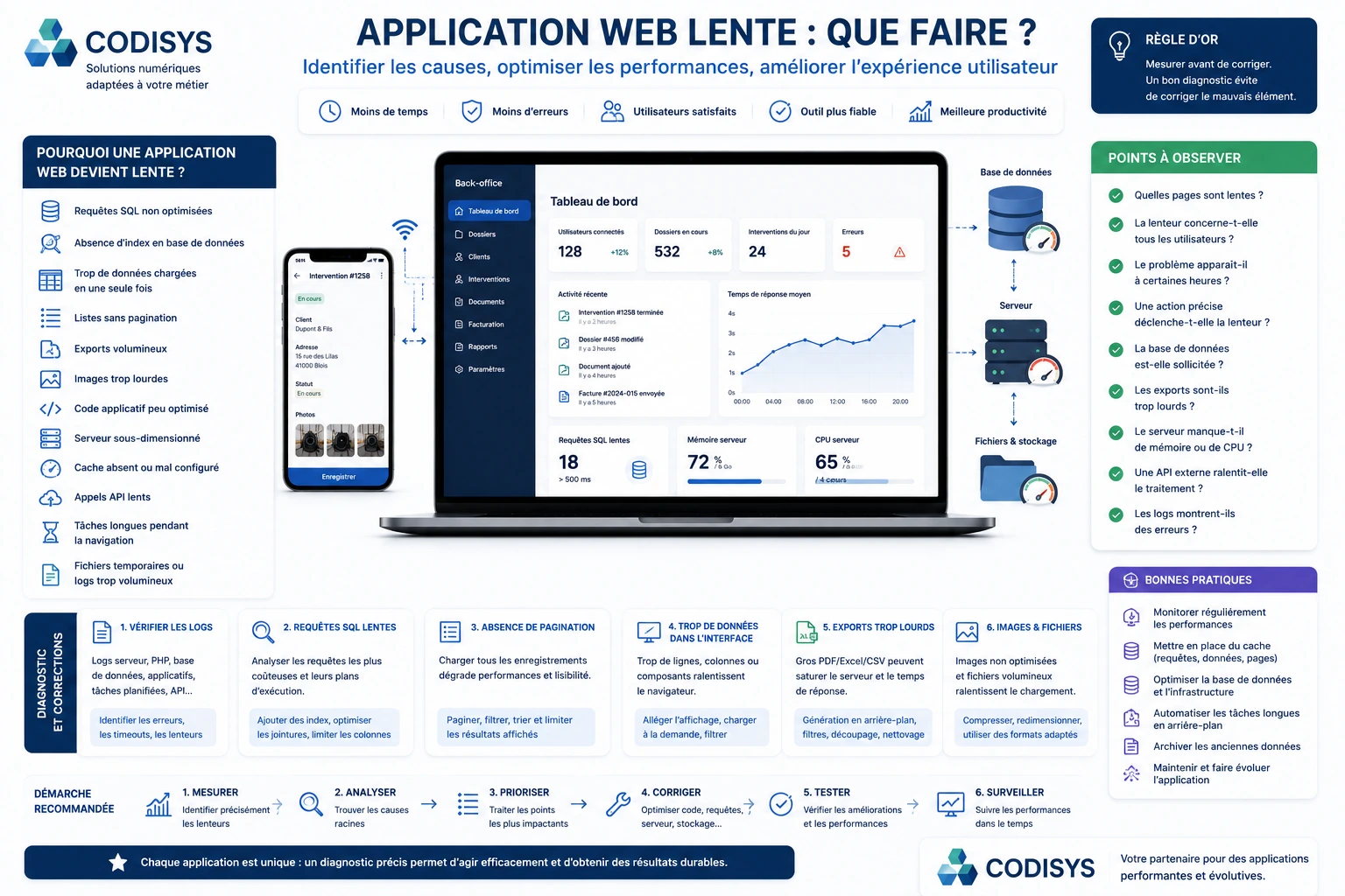 Diagnostic des performances d’une application web lente avec base de données serveur et back-office