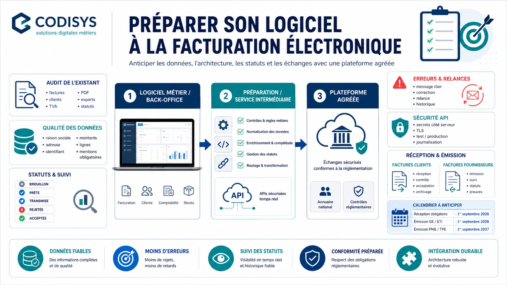 Préparation d’un logiciel métier à la facturation électronique avec API statuts et plateforme agréée