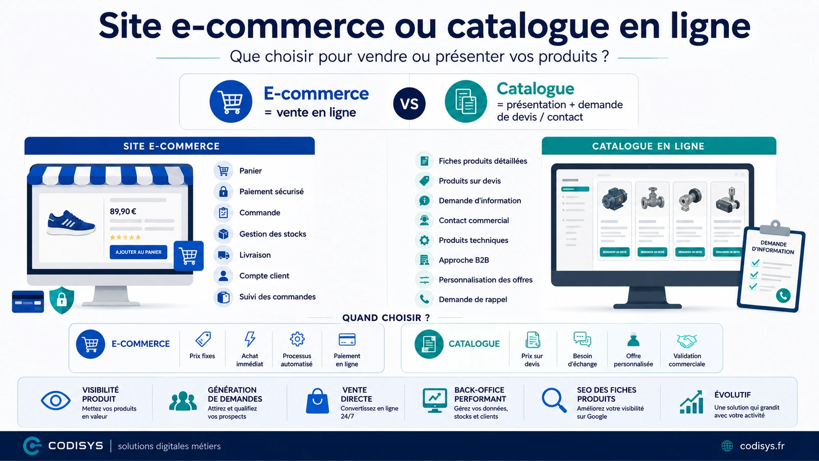 Comparaison entre site e-commerce et catalogue en ligne avec demande de devis