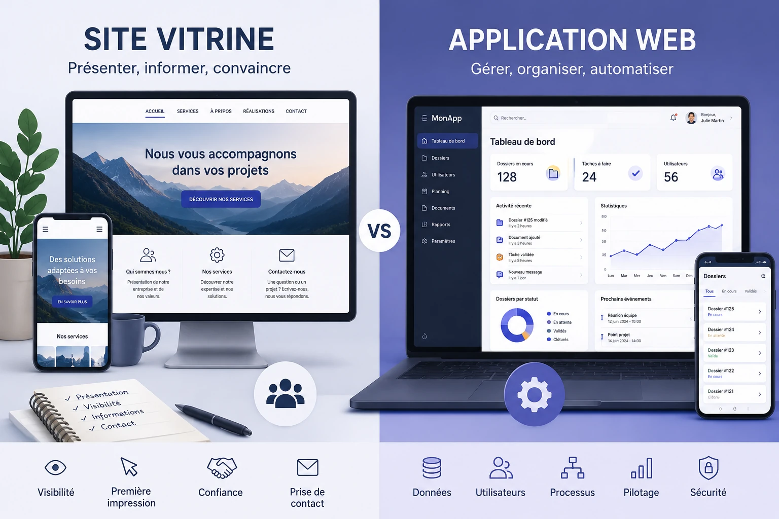 Comparaison entre site vitrine et application web pour choisir la bonne solution numérique